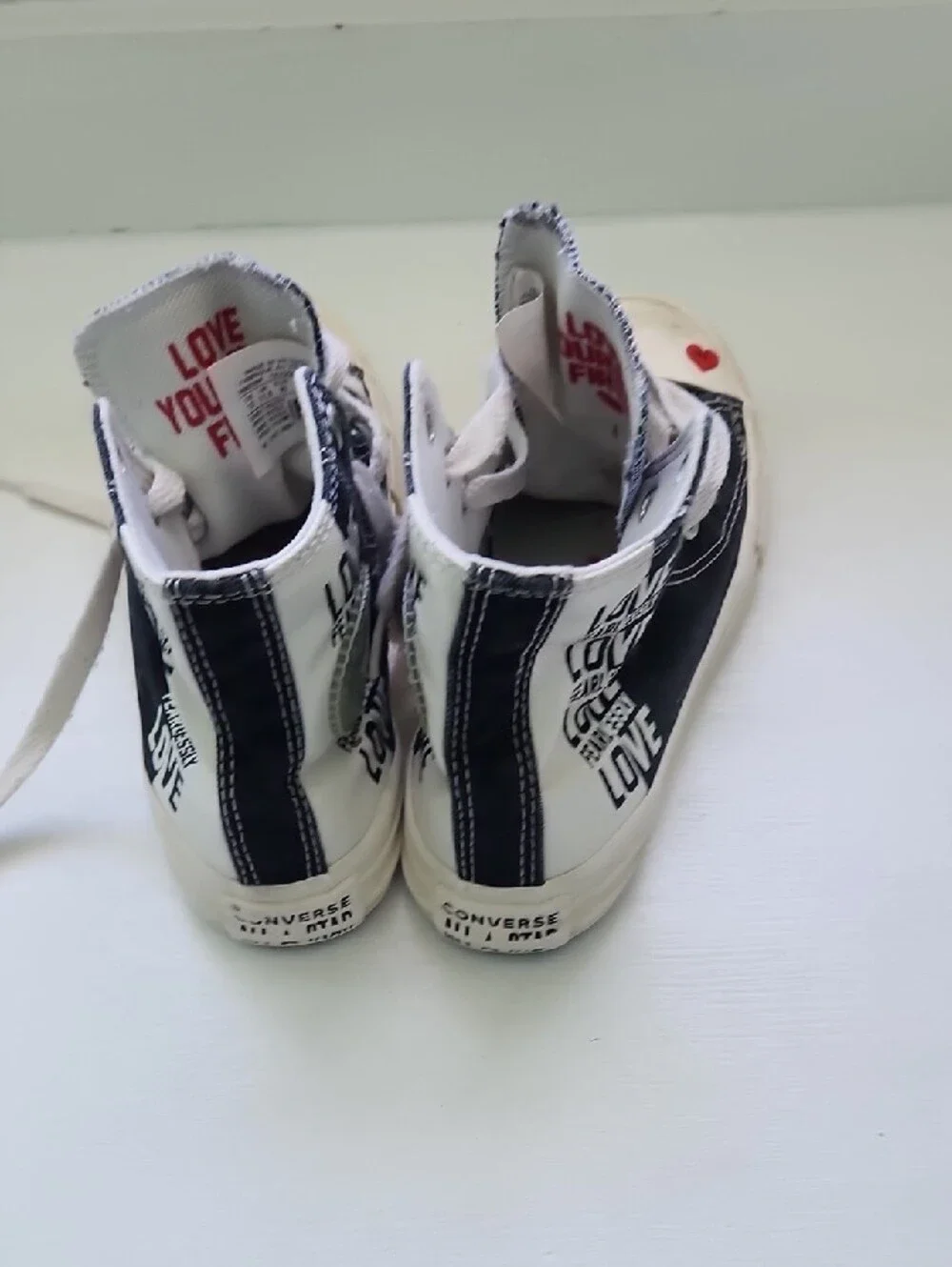 Converse Kids Black High-Top Sneakers with Red Heart Accents